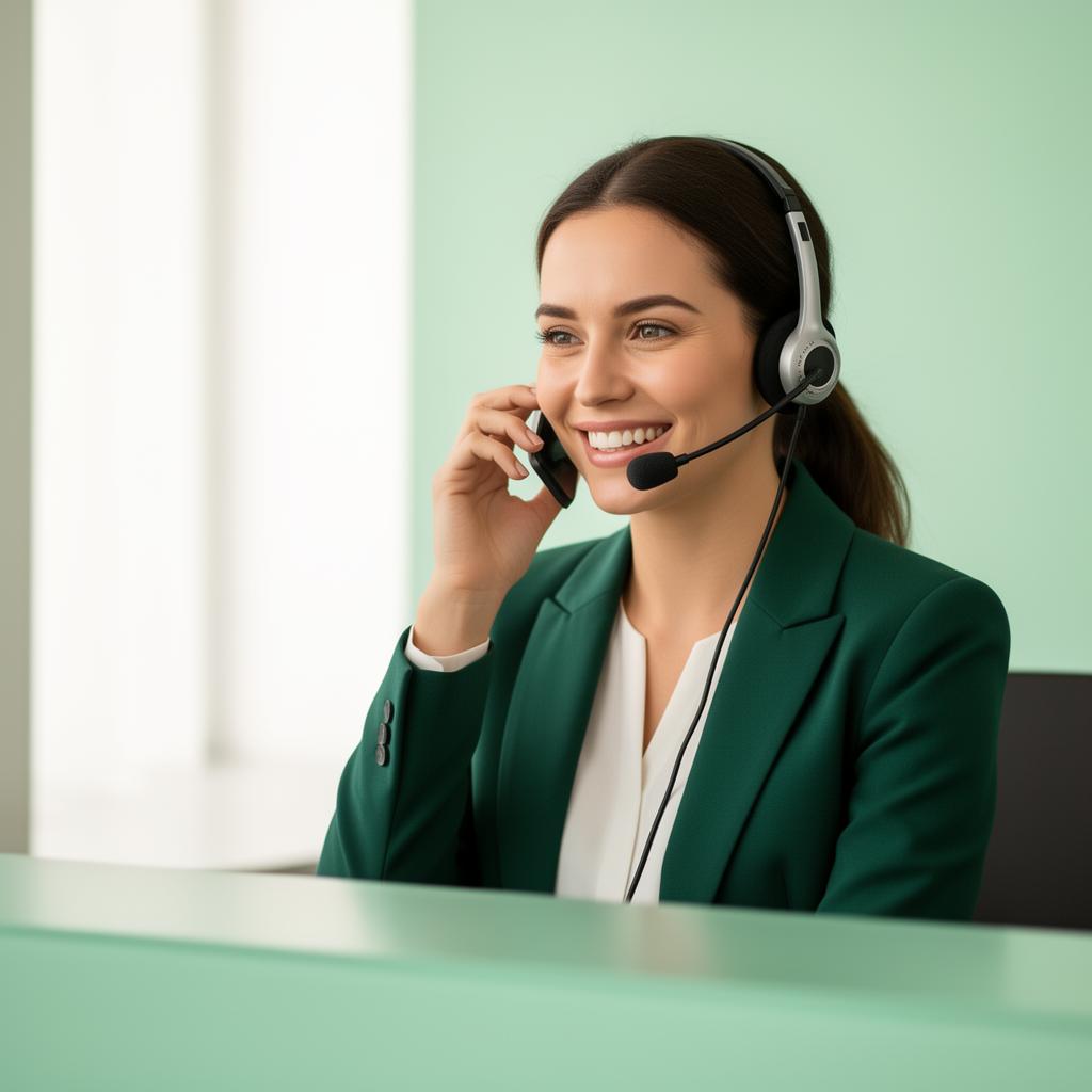 Friendly AI receptionist answering a business phone call